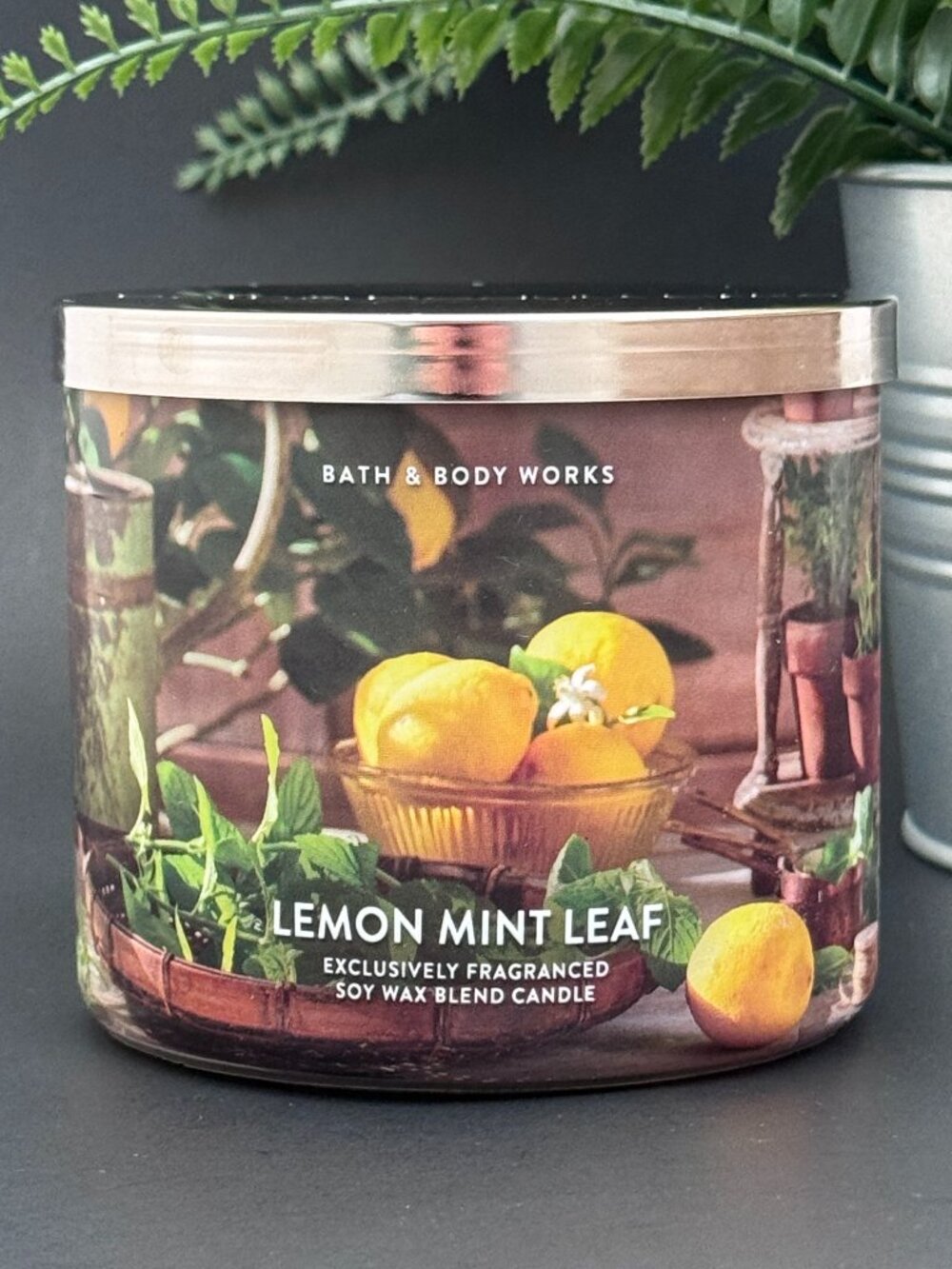 BBW Lemon Mint Leaf Bath & Body Works 3 Wick Candle